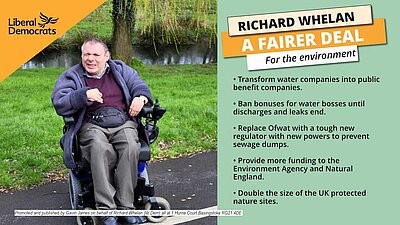 Richard Whelan in a park next to libdem policies for the environment