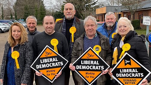 Tadley area libdem councillors and supporters with signs